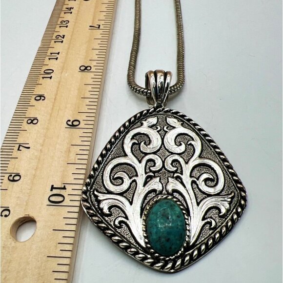 Vintage-Inspired Silver Tone Necklace & Bracelet Set With Faux Turquoise Stones. - Picture 14 of 14